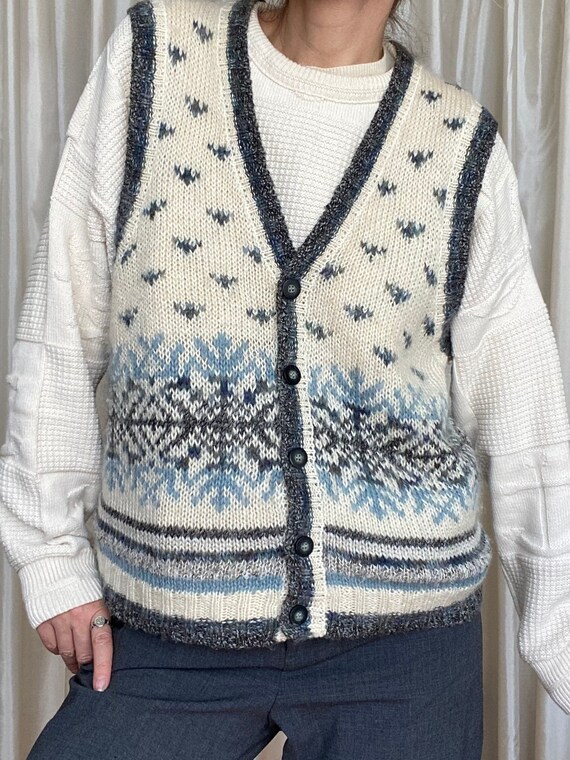 Pull flocon de neige gilet vintage hiver chaud laine mélangée