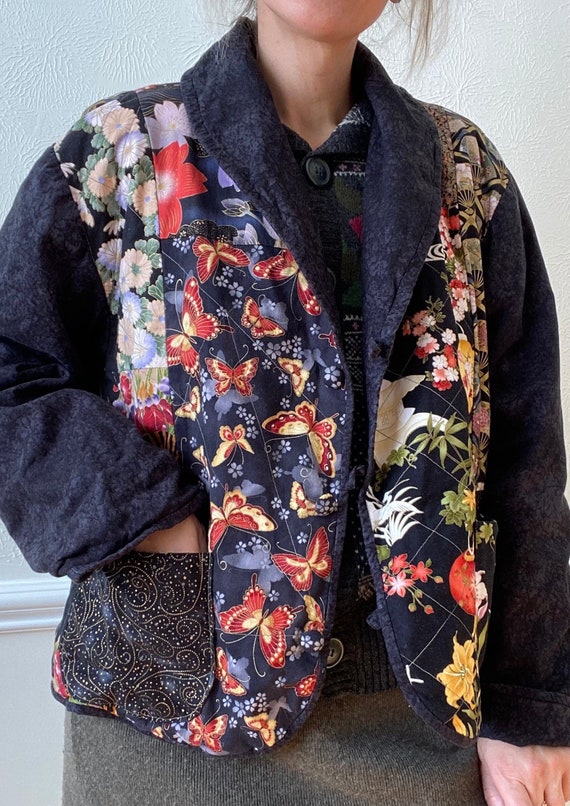 Handmade patchwork colorful Asian inspired jacket 