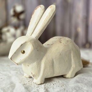 White Rabbit Bunny Wooden Figurine Vintage Shabby Chic Rustic ...