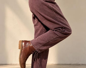 Vintage Eggplant Purple Denim Jeans - High Waist Tapered Leg Petite Mom Jeans