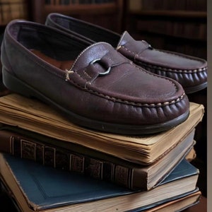 Leather slip-on loafers women&#39;s vintage brown comfort comfortable Dark Academia shoes