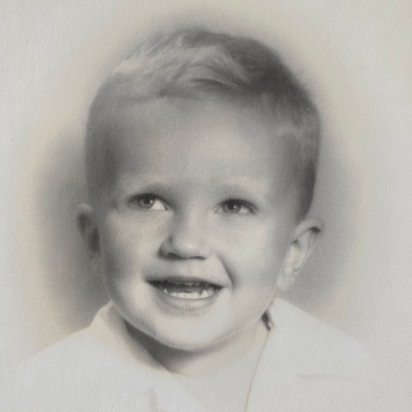 Vintage Old Photo Little Smiling Happy Boy Sepia 1940s Photography Portrait