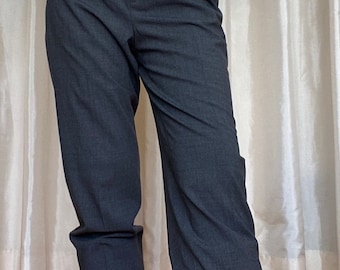 High waisted charcoal wool trousers, vintage pants, 6 office Dark Academia straight stretch