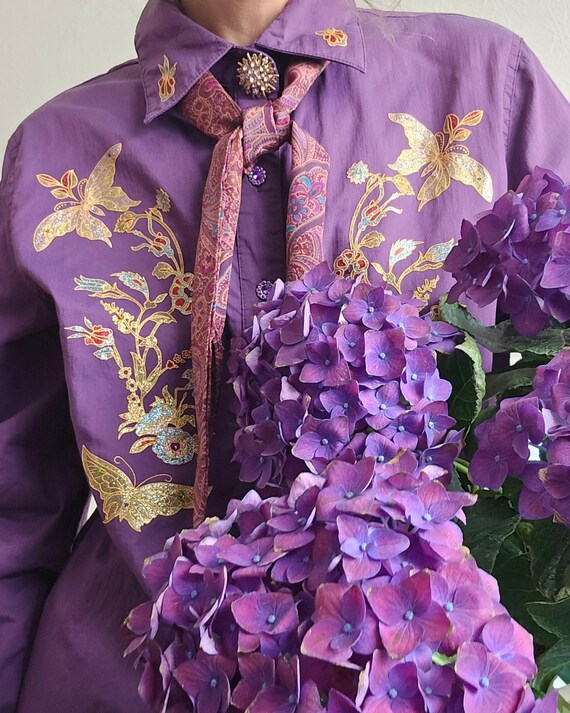 Embroidered purple gold long sleeve shirt, vintag… - image 4