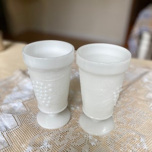 Anchor Hocking Milk Glass Harvest Grape Wine Goblets vintage set of 2 white