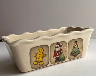 Christmas baking mini dish ceramic Santa Tree Gingerbread man vintage small loaf mold