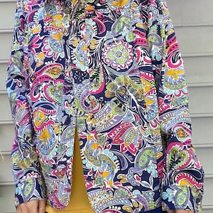Vintage gebloemd canvas jasje Paisley L hippie boho veelkleurig katoen