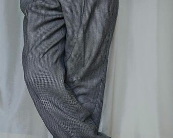 Vintage Hahnentritt Wollhose: High Waist Bundfaltenhose