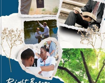 Puede incluir: Un collage de imágenes que representan varios aspectos de la fe y el servicio. Las imágenes incluyen a una persona sosteniendo un libro, una persona siendo bautizada en un cuerpo de agua, una persona leyendo un libro y un voluntario ayudando a un niño. El texto "Right Before Our Eyes" se muestra en una fuente grande con corazones. El texto "From Elder Ronald A. Rashband of the Quorum of the Twelve Apostles" se muestra debajo de la imagen.