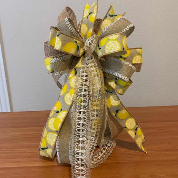 LEMON burlap bow, lantern bow, wreath bow, gift bow, bow attachment embellishment, swag bow spring summer tree topper (lantern not included)