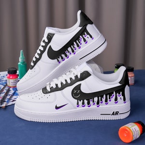 Hand Painted Nike Air Force 1 Custom Black Drops Nike Shoes Black And Purple Air Force 1 Custom Nike Sneakers Custom Shoe Gifts