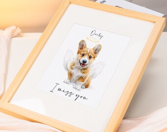 Custom Pet Loss Memorial Portrait Angel Halo and Wings Pet Portrait Hand Painted Watercolor Dog Portraits Memorial Wall Art Pet Lover Gifts