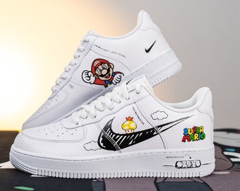 Hand Painted Nike Air Force 1 Custom Mario Nike Shoes Super Mario Air Force 1 Custom Nike Sneakers Mario Birthday Shoe Gifts