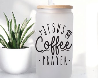 Jesus Coffee Glass Cup with Lid and Straw: Christian Gift