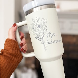 Personalized Mrs Gifts for the bride to be cup with handle 40 oz bride Bridal shower gift Engaged tumbler Gift for Fiancée anniversary gift