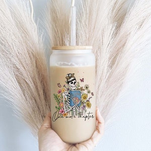Books Iced coffee glass with lid and straw Iced coffee cups coffee glass cup frosted Soda can Tumbler Iced coffee glasses book gift Book cup