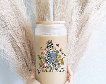 Books Iced coffee glass with lid and straw Iced coffee cups coffee glass cup frosted Soda can Tumbler Iced coffee glasses book gift Book cup