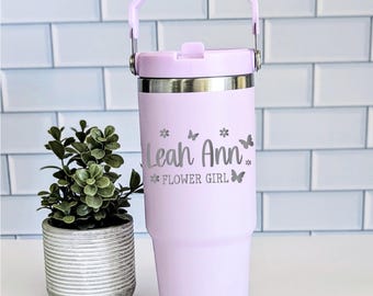 Personalized Flower Girl Tumbler: Engraved Kids Name Cup, Wedding Favor kids