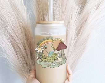 One more chapter Iced coffee glass with lid and straw Iced coffee cups Iced coffee glass cup frosted Soda can Tumbler Iced coffee glass cup