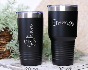 Personalized Stainless Steel Tumbler:  Engraved Custom Name Travel Mug