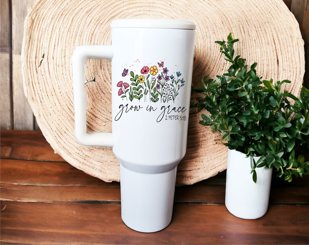 Grow in Grace Christian Faith Gift Tumbler Gift for Church Friend Bible ...