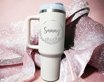 Custom Engraved cup 40oz  Personalized Tumbler with Handle and Straw Bridesmaid Gifts Birthday gift for friend Engagement gift tumbler bride