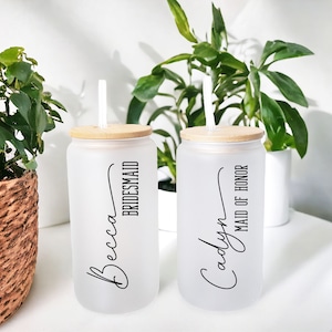 Bridesmaid proposal gift bachelorette gifts for bridesmaids Tumblers Set ice coffee Cups Maid of Honor Glass Can Coffee Cup Personalized