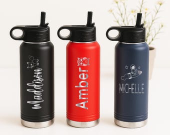 Personalized Kids Stainless Steel Water Bottle with Straw