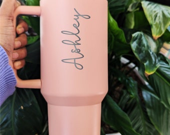 Personalized Name Engraved 40oz Bridesmaid gift idea Bachelorette Gift Party favor tumbler Birthday gift girl friend Cute Cup with handle