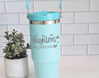 Personalized Flower Girl Tumbler: Engraved Kids Cup, Wedding Favor