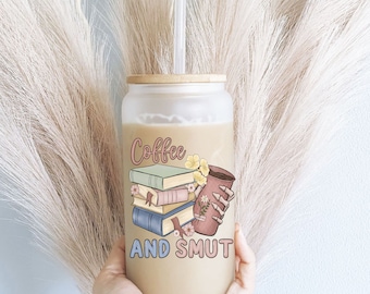 Smut Reader Iced Coffee Glass Cup with Bamboo Lid & Straw