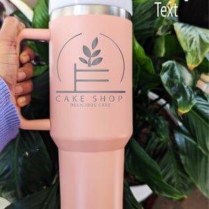 Custom Logo Tumbler with Handle | Personalized Business Mug | Engraved Insulated Travel Cup | Custom Text Cup | Gift for Clients or Staff