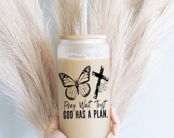 God has a plan Iced coffee Glass cup with lid  Bible Christian coffee cup Christian gift Faith gifts religious gift tumbler Faith Glass cups
