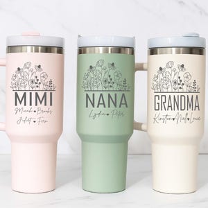 Personalized Nana Tumbler: Custom Floral 40 oz Grandma Gift