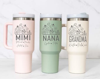 Personalized Nana Tumbler: Custom Floral 40 oz Grandma Gift