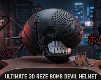 Reze Bomb Devil Helmet - 3D Printed Chainsaw Man Cosplay Mask, Wearable Anime Headpiece, Premium Geek Gift & Display Prop