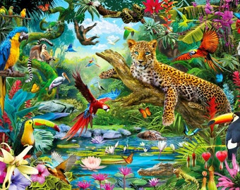 Mural de azulejos de cerámica con animales exóticos, pájaros, flores, bosque tropical, protector contra salpicaduras