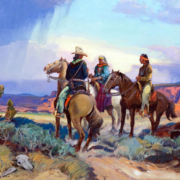 the Navajo horseman western cowboys Framed canvas art print giclée, impressive quality, Matte finish, ready to hang