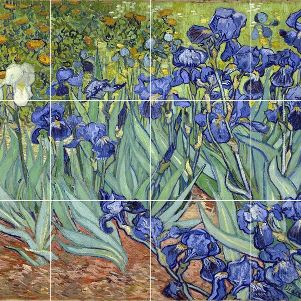 Blaue Iris Blumen Gartenkeramikfliesenwandbild Backsplash Medaillon van Gogh