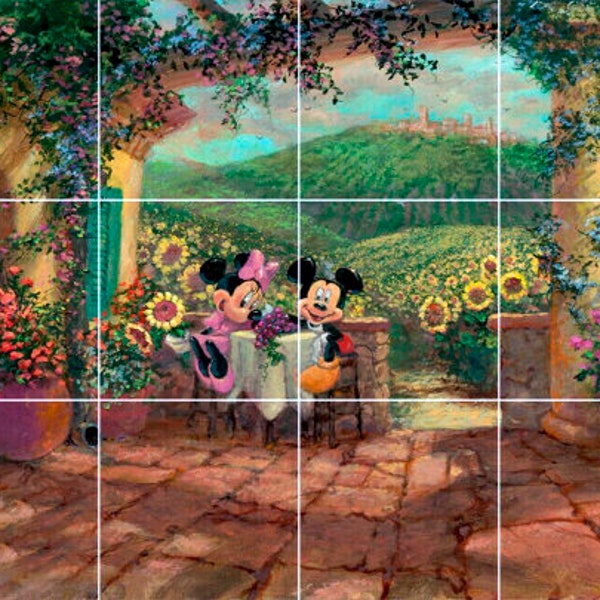 mickey minnie mouse dining Tuscany terrace garden ceramic tile mural backsplash