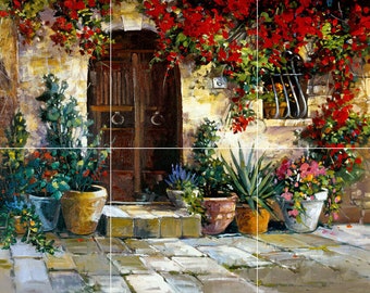 pienza tuscany italy flower garden home ceramic tile mural backsplash 12"X18"