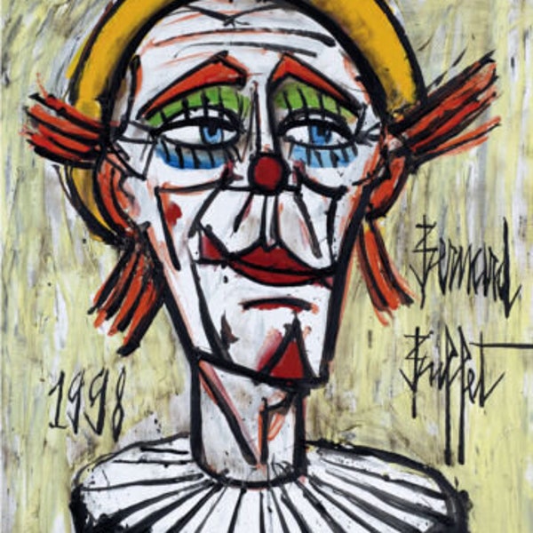 Impression d'art sur toile encadrée giclée. Fraise Clown à la Fraise Bernard Buffet. qualité impressionnante. prêt à accrocher. Fini mat