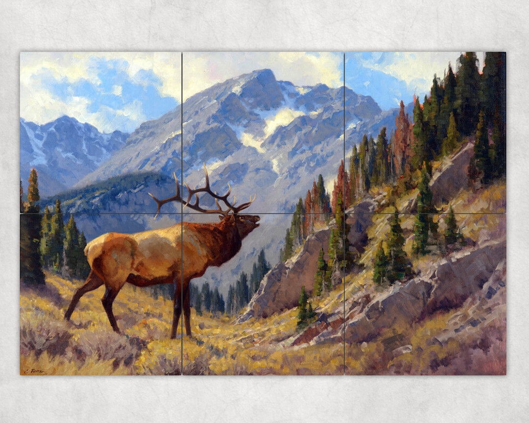 Bugling Elk Deer Moose Mountain Wildlife Ceramic Tile Mural Backsplash ...