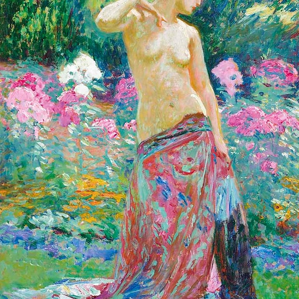 an odalisque in a garden premium Art Print on photo paper large wall art poster emile octave denis victor guillonnet