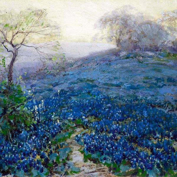 Framed canvas art print giclée or poster - julian onderdonk blue bonnets. Flowers garden meadow. impressive quality. ready to hang.