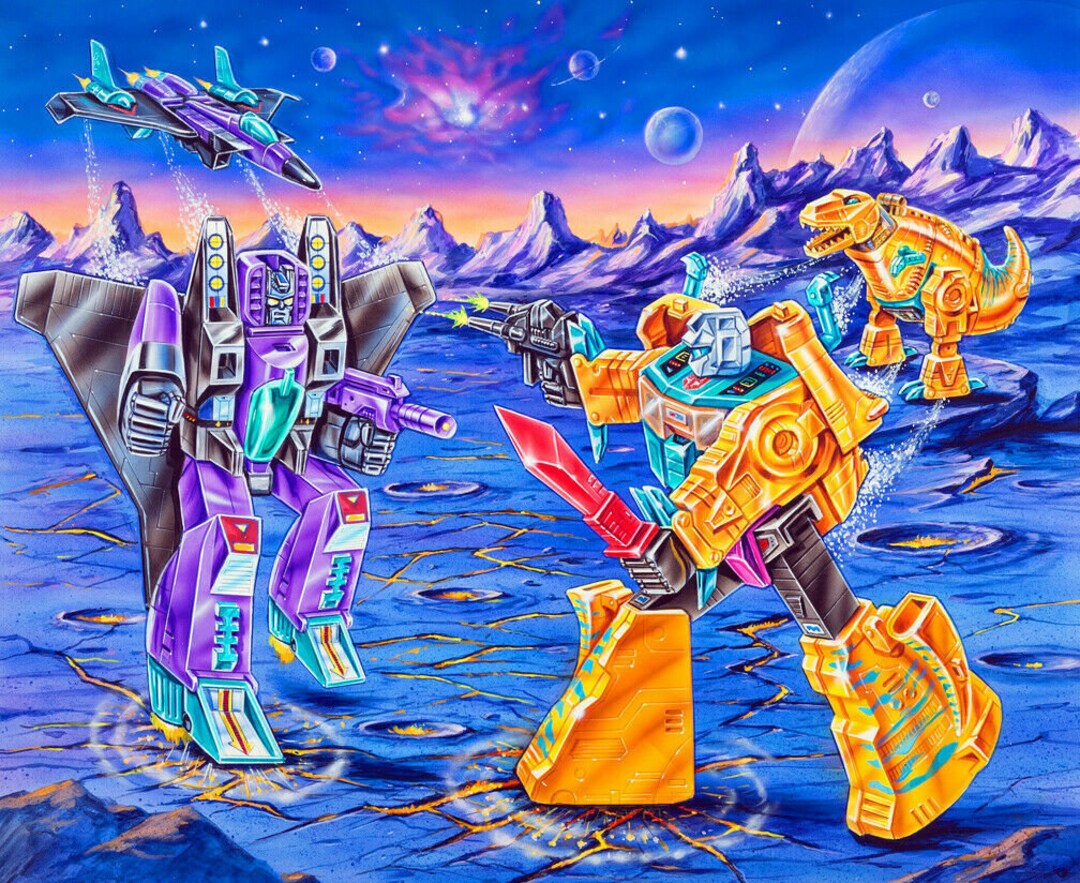 Transformers Dinobot Skywarp Grimlock Space Fight Ceramic Tile Mural