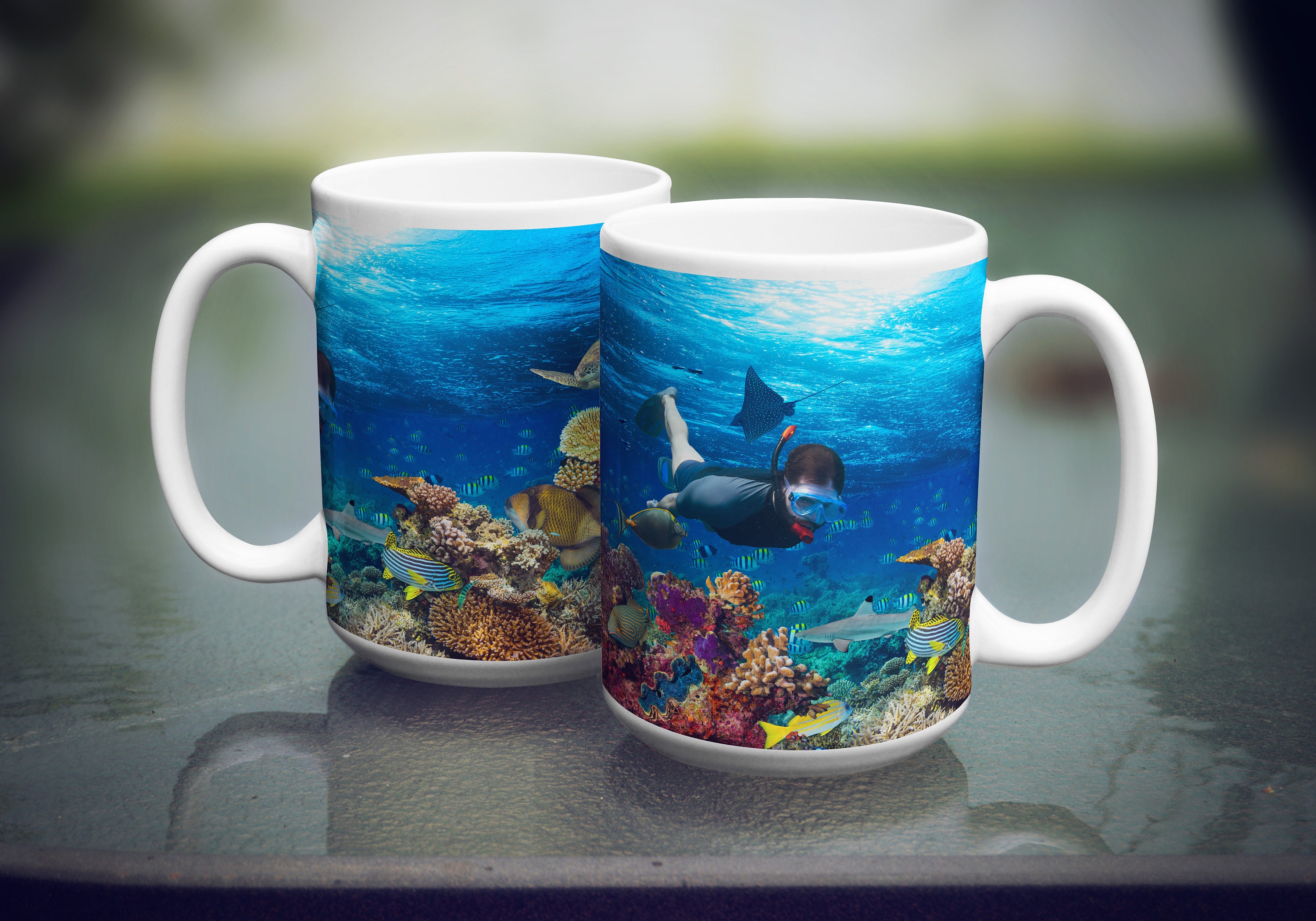 Scuba Diver Tropical Fish Ocean Reefs Nature Beauty Peel and Self Stick