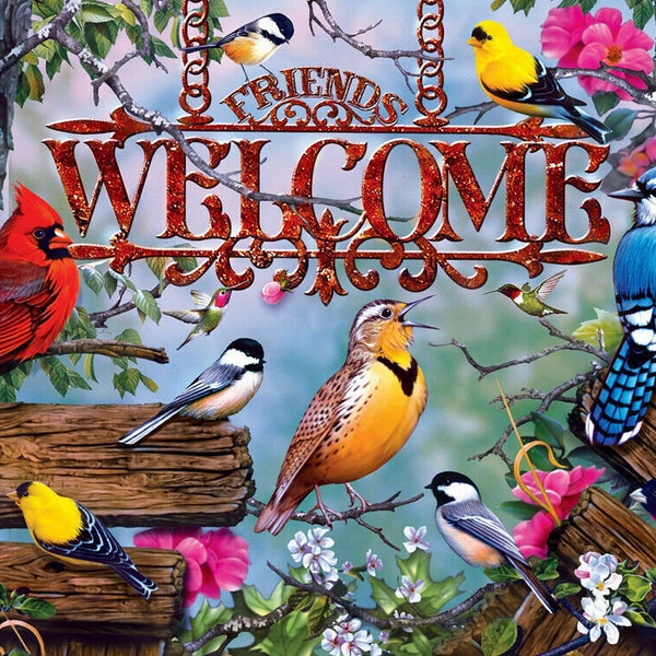 Spring Birds Flowers Garden Friends Welcome Ceramic Tile Mural Backsplash