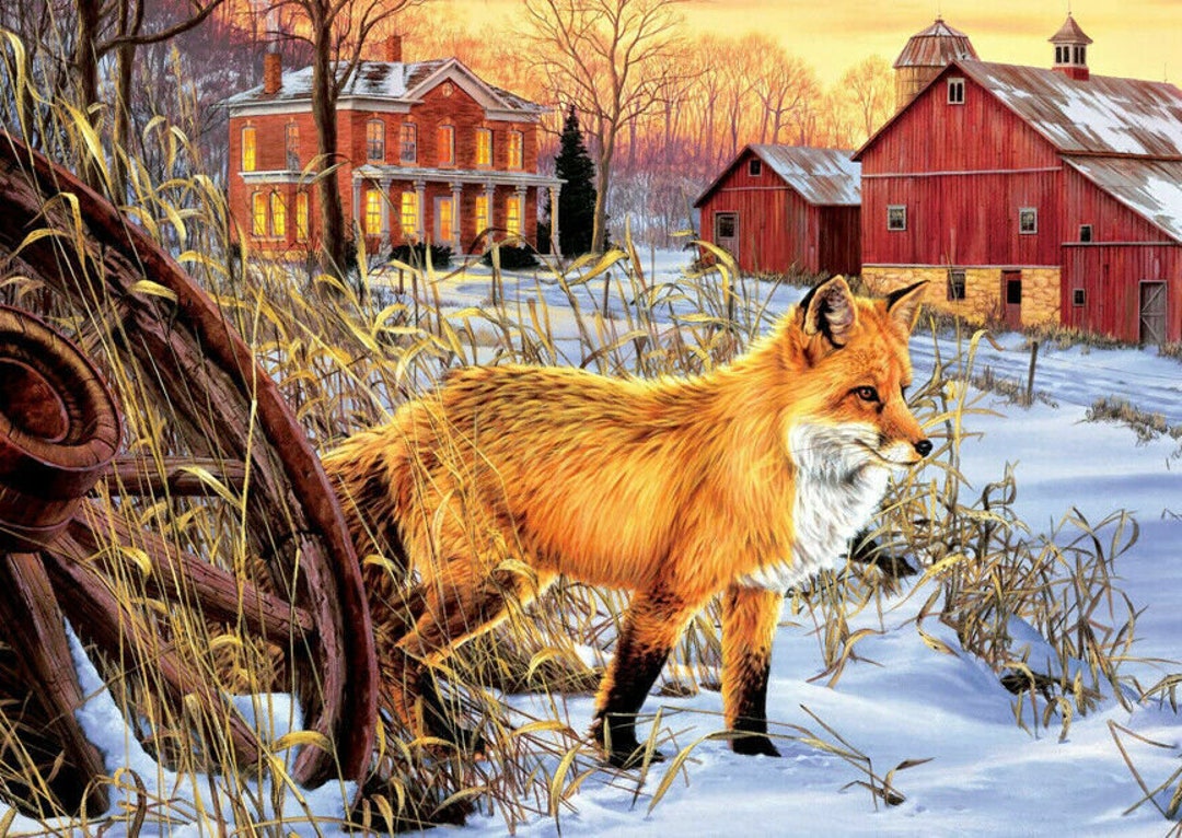 Red Fox in the Snow Hunting Country Wildlife Ceramic Tile Mural