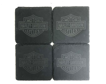 Set of Four (4) Harley Davidson Inspired Slate Coasters, HD Inspired Coaster, Custom Coaster, Willie G Inspired